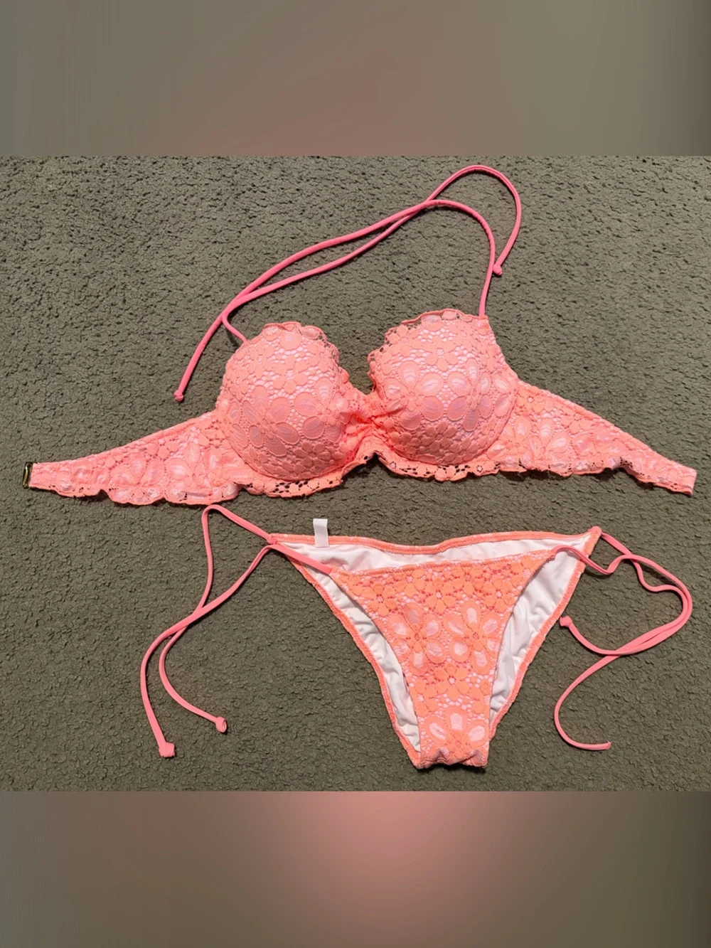 Victoria's Secret Coral Lace Bikini Set